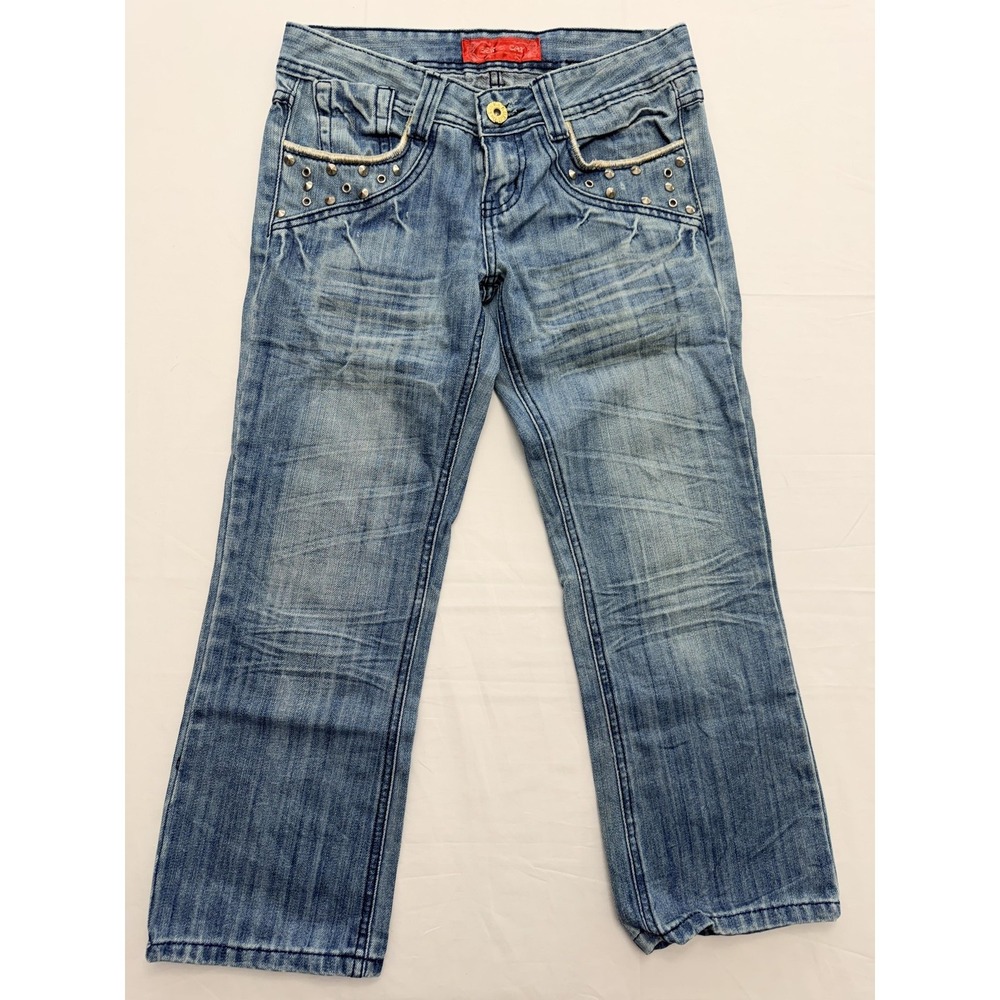BEIMEI CAT Straight Jeans Womens 27‎ Blue Med Wash Mid Rise Studded 27x28 Denim
